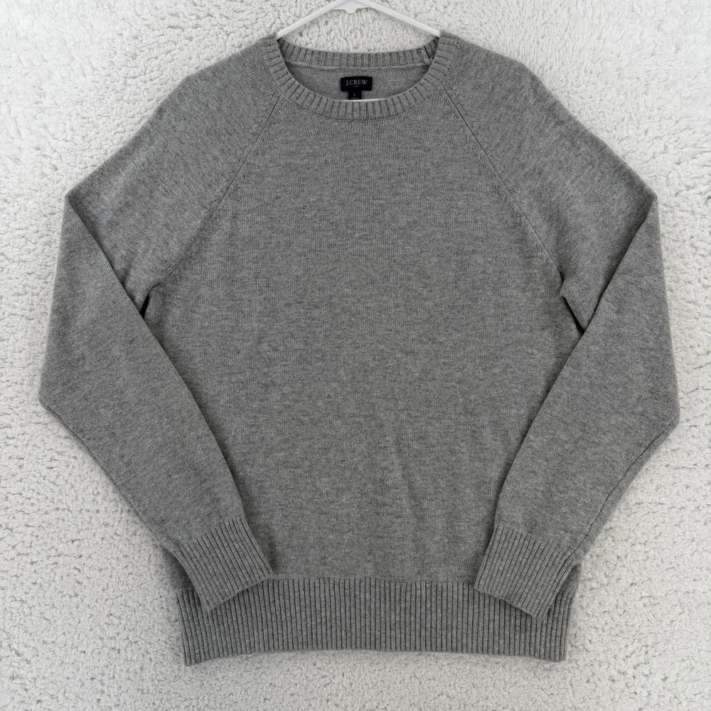 J.Crew Sweater Mens Large Gray Lambswool Blend Crewneck Knit Pullover Soft
